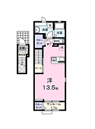 ヒカルサ防府三田尻 2階ワンルームの間取り