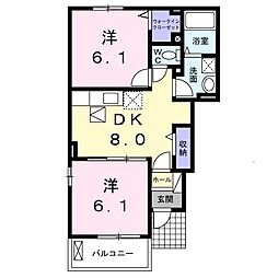 プラシードK.KA 2DKの間取図画像