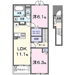 グラッシュフル B 2LDKの間取図画像