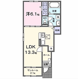 グラッシュフル A 1LDKの間取図画像