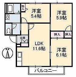ファミールイワクラA 3LDKの間取図画像