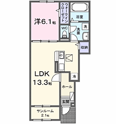 下右田アパート A 1LDKの間取図画像