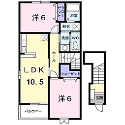 クレール沖ノ原B 2LDKの間取図画像