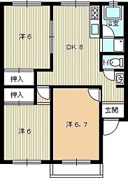 竹林ハイツ 3DKの間取図画像
