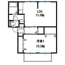 永尾マンション2号棟 1LDKの間取図画像