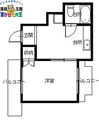 リッチ文教 2階1Kの間取り