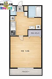 パークサイド筑後 1Kの間取図画像