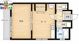 ひまわり九番館 1DKの間取図画像
