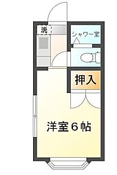 沢井コーポ 2階ワンルームの間取り