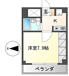 田沢ビル 6階1Kの間取り