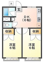 グリーンハイム 2階2DKの間取り