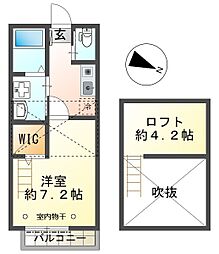 スカイハイツみなみ野 2階1Kの間取り