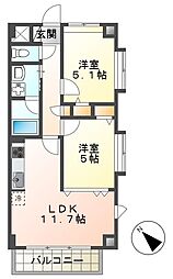 シュタール 5階2LDKの間取り
