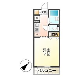 犬目学生マンション 2階1Kの間取り