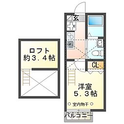 ルミエール 2階1Kの間取り