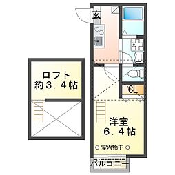 ルミエール 2階1Kの間取り