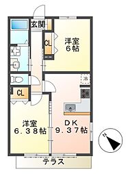 AQUA楢原 2DKの間取図画像