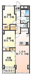 シャレー北野 3LDKの間取図画像