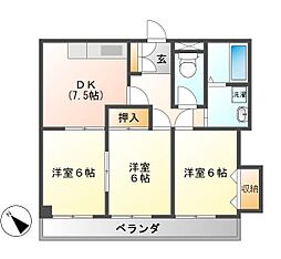 ベルド・ミール・長房 3DKの間取図画像