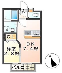 ISグランデ丹木町2 1DKの間取図画像