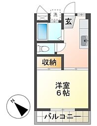 グリーングラス 1Kの間取図画像
