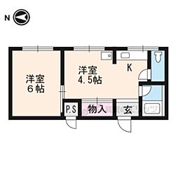 京阪本線 神宮丸太町駅 徒歩21分の賃貸マンション 1階2Kの間取り