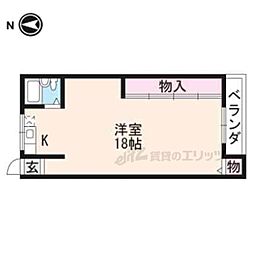 京福電気鉄道北野線 北野白梅町駅 徒歩5分の賃貸マンション 2階ワンルームの間取り