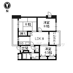 京阪本線 神宮丸太町駅 徒歩8分の賃貸マンション 1階3DKの間取り