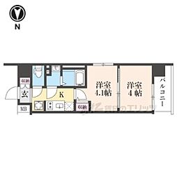 エステムコート京都祥邸 5階2Kの間取り