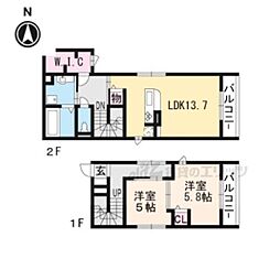 コエ―ダコート大宮 2階2LDKの間取り