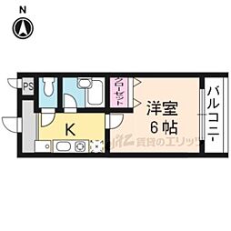 京都市営烏丸線 今出川駅 徒歩12分の賃貸マンション 2階1Kの間取り