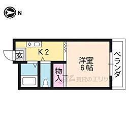 JR山陰本線 円町駅 徒歩8分の賃貸マンション 5階1Kの間取り
