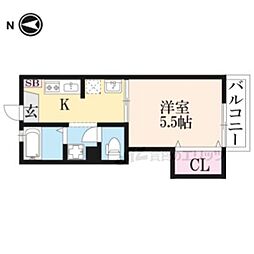 ＭｉＯ聖護院 2階1Kの間取り