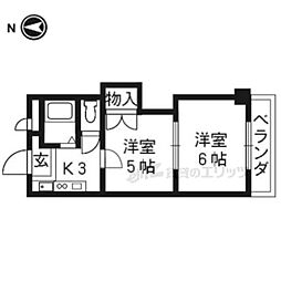 阪急京都本線 西京極駅 徒歩9分の賃貸マンション 5階2Kの間取り