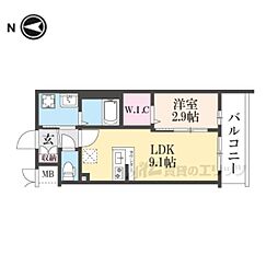 ソルテラス京都JUJO薫 5階1LDKの間取り