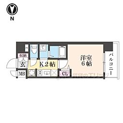 京都市営烏丸線 十条駅 徒歩4分の賃貸マンション 5階1Kの間取り