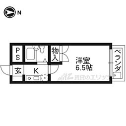 京阪本線 出町柳駅 徒歩7分の賃貸マンション 2階1Kの間取り