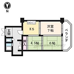 京福電気鉄道北野線 北野白梅町駅 徒歩14分の賃貸マンション 4階3DKの間取り