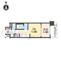 京都市営烏丸線 十条駅 徒歩4分の賃貸マンション 3階1DKの間取り