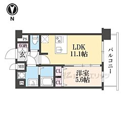 プレサンス十条凛華 7階1LDKの間取り