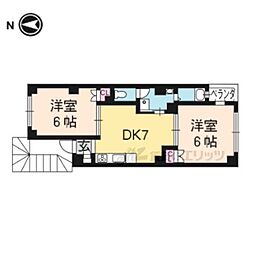 セーブルIII 3階2DKの間取り