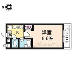 ウォーマス北出 2階1Kの間取り