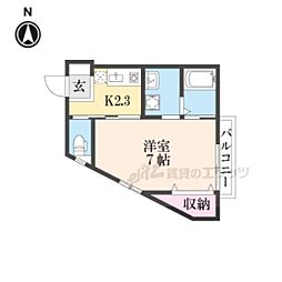 京阪本線 神宮丸太町駅 徒歩15分の賃貸アパート 2階1Kの間取り
