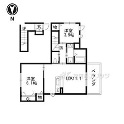 シャーメゾン河原町五条 2階2LDKの間取り