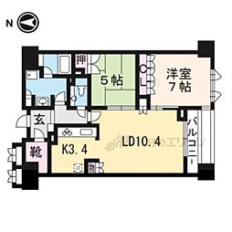 ローレルコート御所南 6階2LDKの間取り