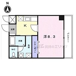 エクセレント・ビューかも川 1Kの間取図画像