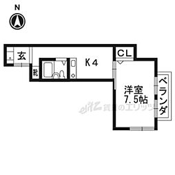 グランディール堀川 1Kの間取図画像