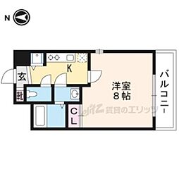 グランコスモ出町柳 1Kの間取図画像