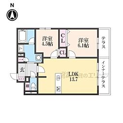 グランディールＡ＆Ｎ出町柳 1階2LDKの間取り