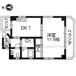 ピュアコート五条 15階1DKの間取り
